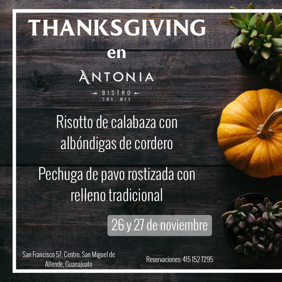 Menú Thanksgiving 2020 Antonia Bistro