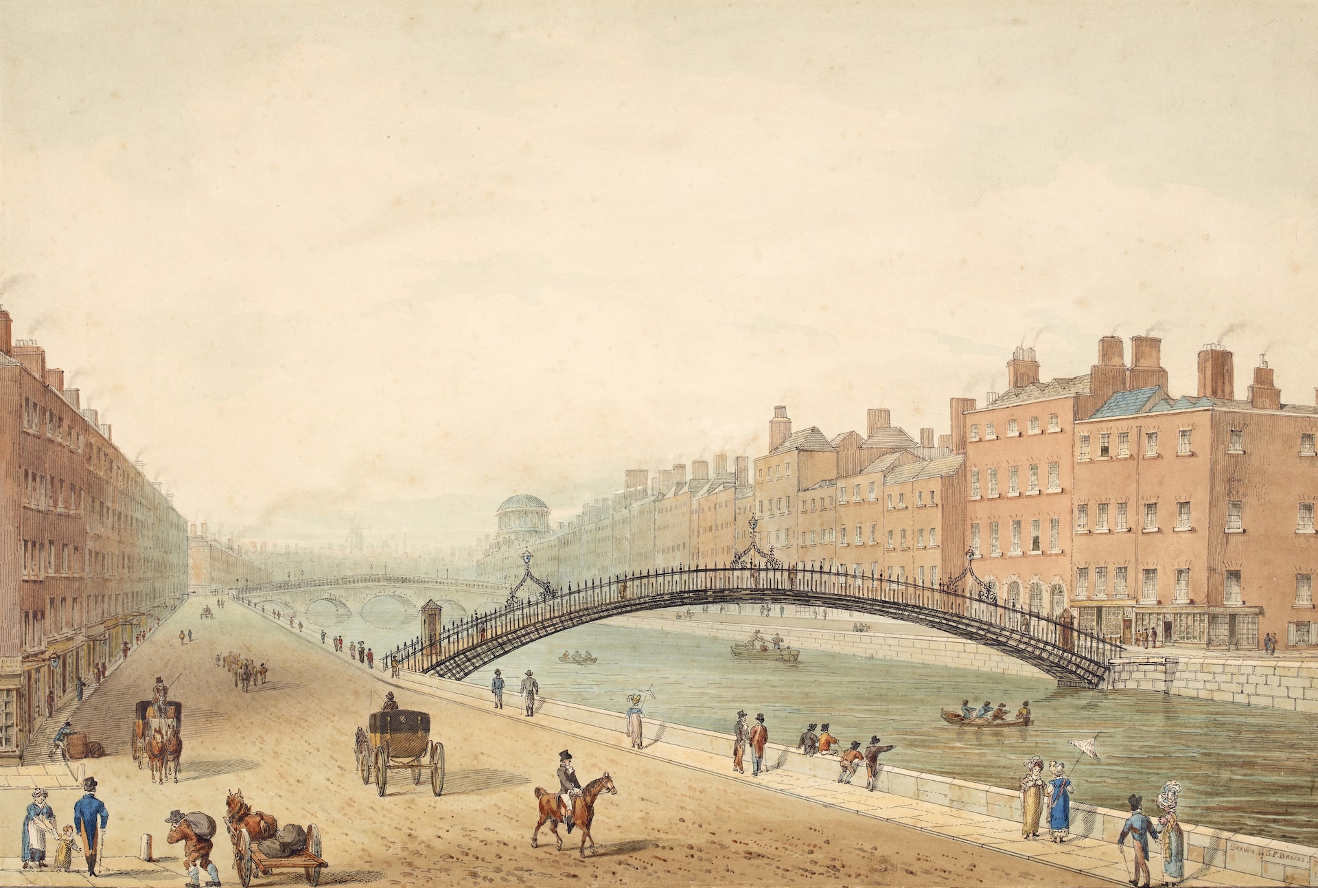 Imagen del Ha'Penny Bridge, uno de los sitios históricos en Dublín